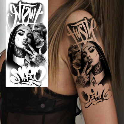 1 Sheet Evil Women Face Joker Mask Temporary Tattoos For Men Women Adults Waterproof Realistic Fake Tattoos Long Lasting Stic
