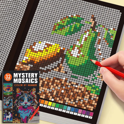 Mysterious Mosaic Coloring Book by Numbers - 32 Pages of Pixel Art Coloring for Adults, Cute Animals and Scenery Stress Relie