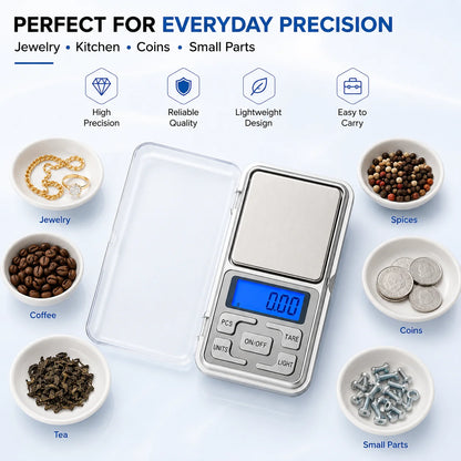 High Precision Mini Pocket Scale 500g/0.01g, Portable Digital Jewelry Scale, Accurate Small LCD Weighing Device for Easy Carr