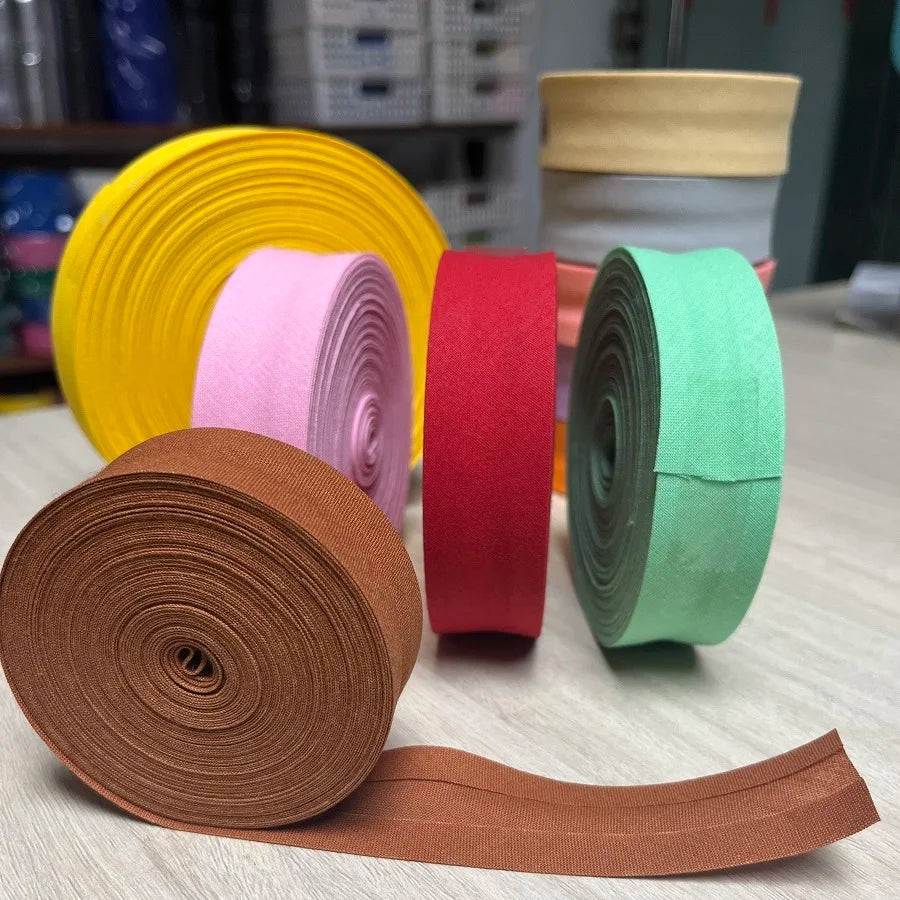 25mm (1") Width Cotton Bias Bindind Tape Backside Ironed Single Folded Cloth Ribbon For Garment Craft Sewing Accessories