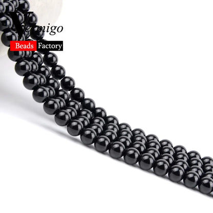 Smooth Black Stone Agates Natural Stone Beads For Jewelry Making Round Loose Beads 4 6 8 10 12mm Diy Bracelet Necklace 15inch