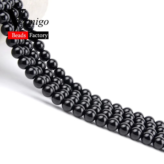 Smooth Black Stone Agates Natural Stone Beads For Jewelry Making Round Loose Beads 4 6 8 10 12mm Diy Bracelet Necklace 15inch