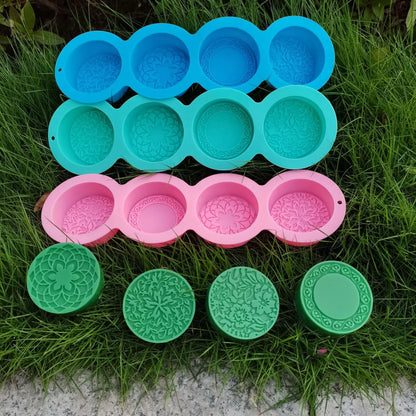 Handmade Silicone Soap Molds 4 Types Embossing Mould DIY Circular Soap Craft Candy Chocolate Ice Cube Making Tools