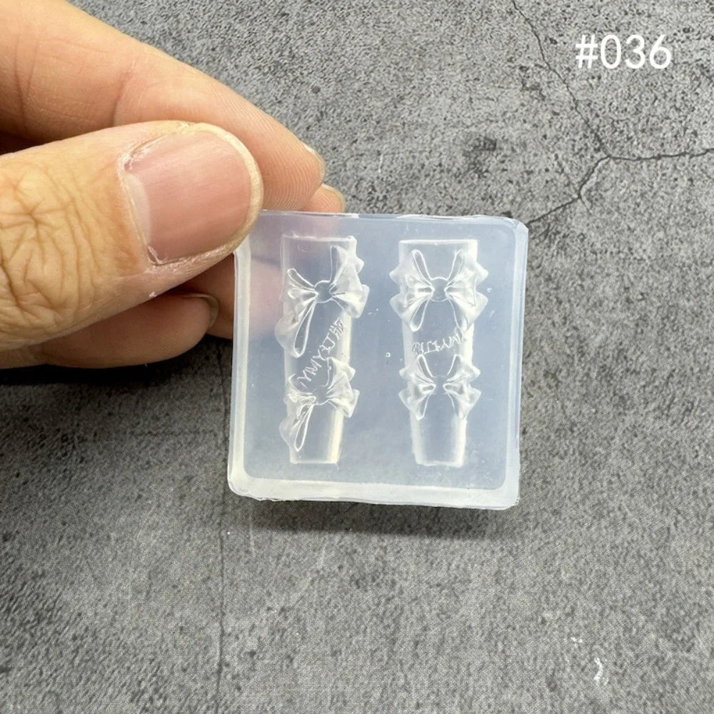 New Transparent Nailart Mold 3D Carving Rose Flower Silicone Template with Box Tulip Bow Nail Art Molds Nail Decoration - H