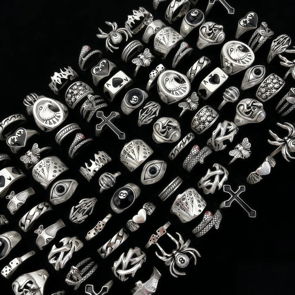 10/20/30/50/100Pieces Vintage Punk Skull Eye Rings Set For Women Men Mix Style Hip Hop Finger Ring Jewelry Party Gift