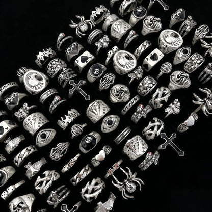 10/20/30/50/100Pieces Vintage Punk Skull Eye Rings Set For Women Men Mix Style Hip Hop Finger Ring Jewelry Party Gift