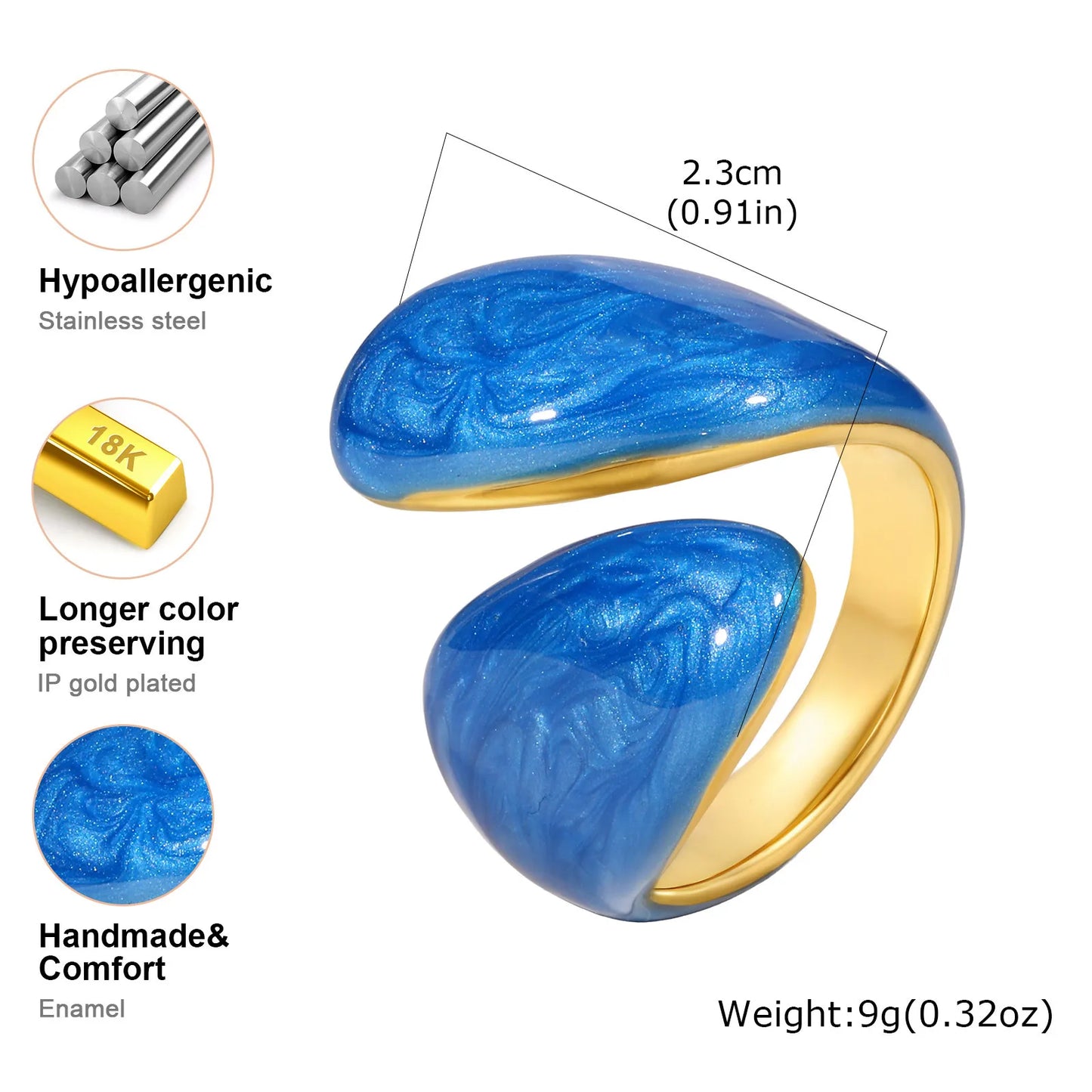 Chunky Open Twist Stackable Rings for Women, Blue Geometric Bold Enamel Crossover Statement Ring Band Waterproof - RC-649G07-
