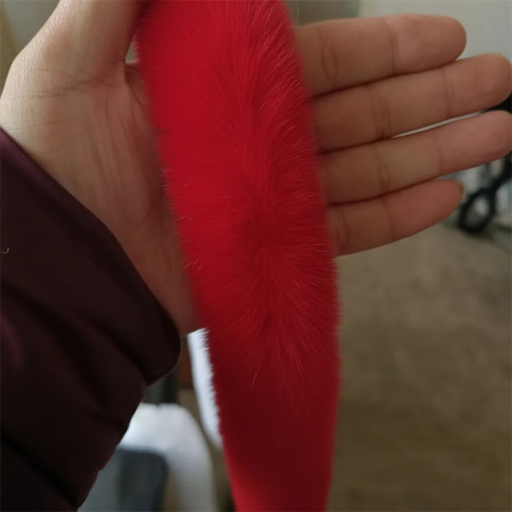 1PC 100cm in Length And 5cm in Width Faux Rabbit Fur Tape Trimming Ribbon Furry Fluffy Sewing DIY Craft Scarf Collar - Red