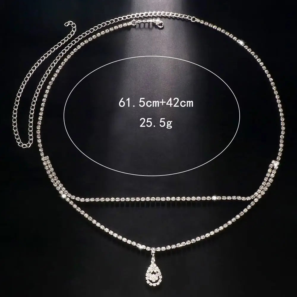 Luxury Rhinestone Double Chain Water Drop Waist Chains Body Jewelry for Women Crystal Body Belly Chain Body Decoration Access