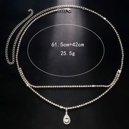 Luxury Rhinestone Double Chain Water Drop Waist Chains Body Jewelry for Women Crystal Body Belly Chain Body Decoration Access