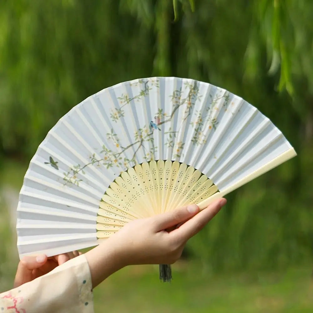 Retro Flower Pattern Home Decoration Elegent Bamboo Folding Fan Chinese Style Painting Handheld Fan Dance Performance Props -