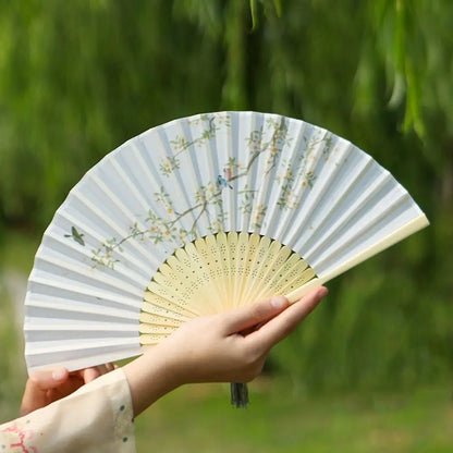 Retro Flower Pattern Home Decoration Elegent Bamboo Folding Fan Chinese Style Painting Handheld Fan Dance Performance Props -