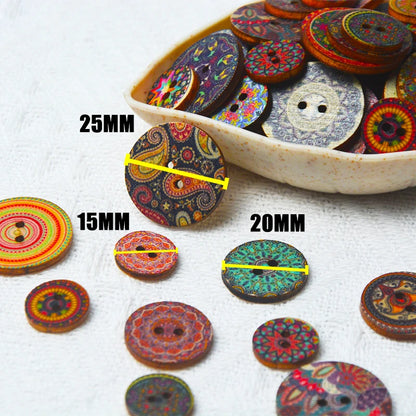 50pcs Retro Wooden Buttons 2 Holes Handwork Sewing Scrapbook Clothing Bosian Style Button DIY Crafts Accessories Decor - 25mm
