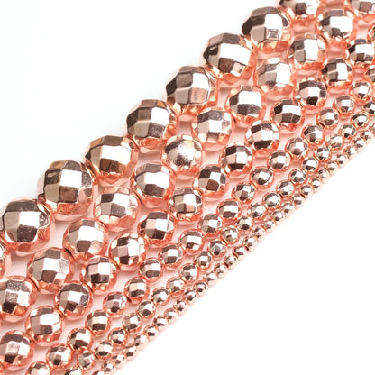 Natural Stones Rhodium Rose Gold Plated Hematite Round Loose Mineral Beads for Bracelet DIY Jewelry Making 15inch 2/3/4/6/8/1