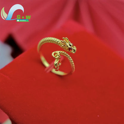 Fancy Gold Carve Dragon Phoenix Couple Adjustable Open Rings Stone Lucky Charm Band Classic Elegant Fashion Jewelry Gift Wedd