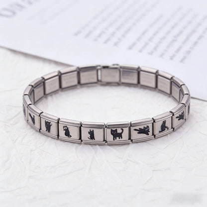 For Women Men Italian Charm Link 9mm Width Silver Gold Color Stainless Steel Bracelets on Hand DIY Making Jewelry - Type11