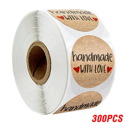 100-500pcs 1inch Vintage Kraft Paper Handmade With Love Stickers for Package Thank You Stationery Adhesive Labels Baking Seal