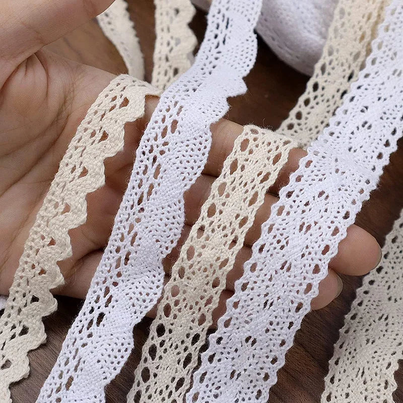 2/5M Cotton Lace Trim Vintage Lace Ribbon Crochet Cotton Lace Scalloped Edge for Bridal Wedding Decor DIY Craft Sewing Suppli