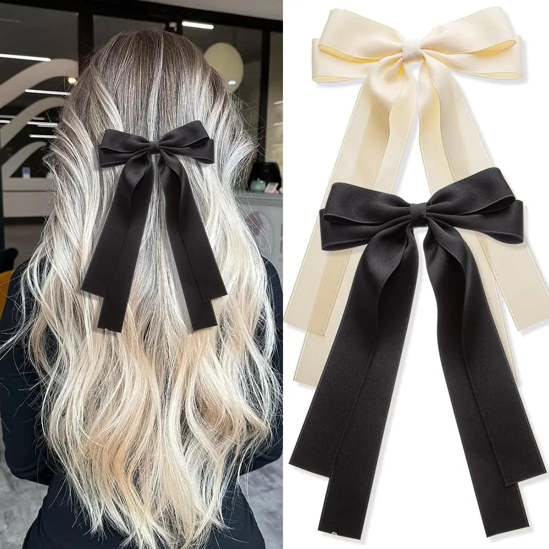 Women Elegant Bow Ribbon Hair Clip Fashion Solid Satin Spring Clip Simple Bowknot Hairpins Barrettes Hair Accessories for Gir