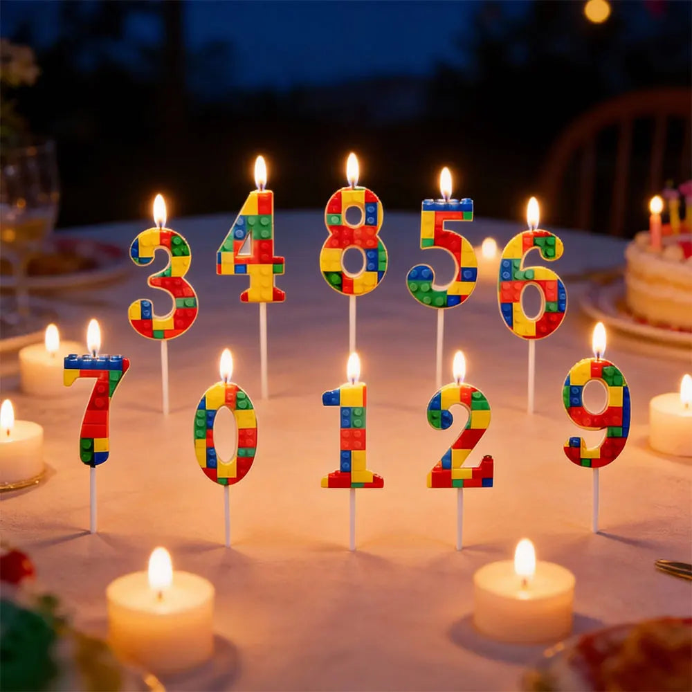 New Building Block Number 0-9 Candle 1PC Color Building Block Shaped Digital Candle Cake Decoration Birthday Baking Decor Plu