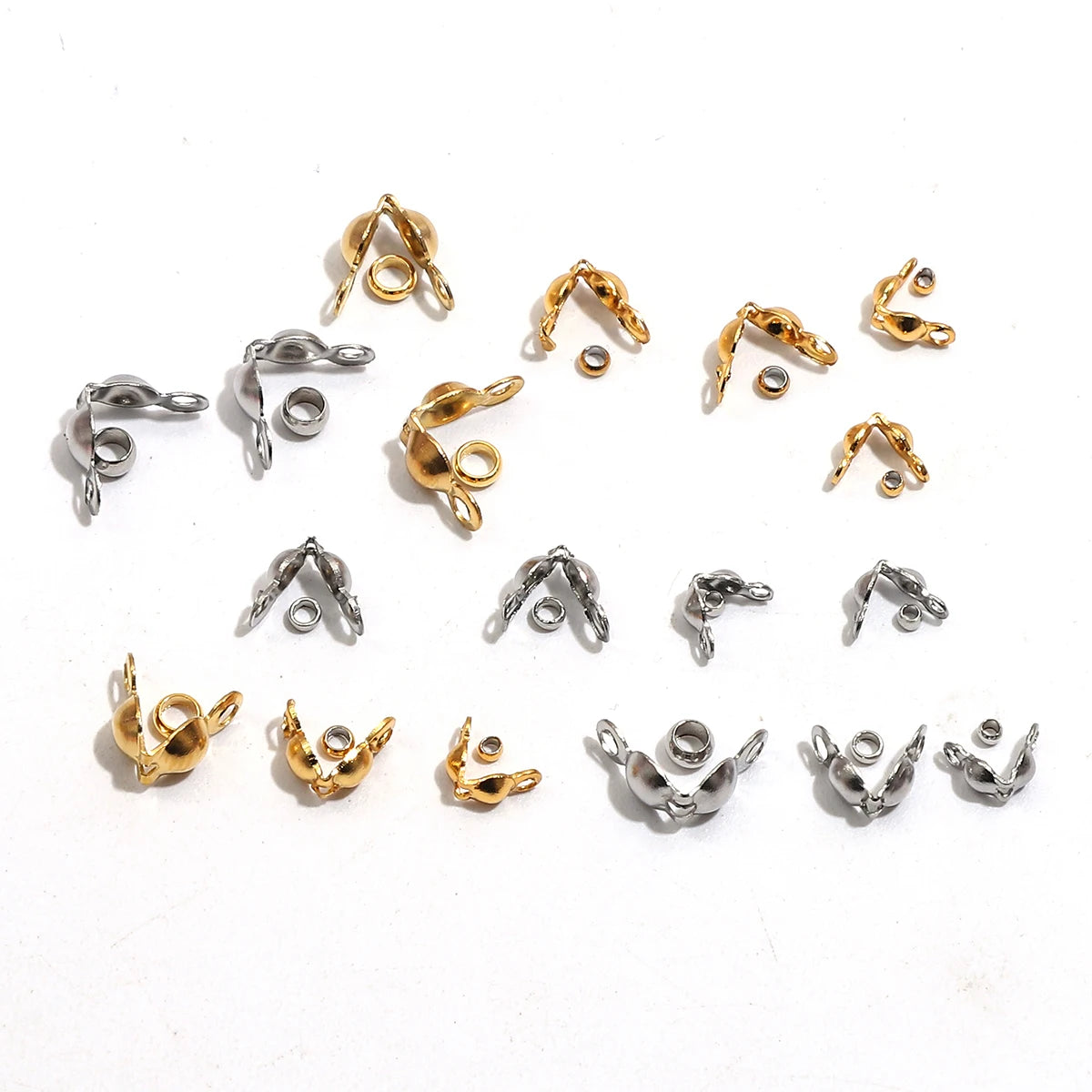 100pcs/lot Stainless Steel Gold Plated Connector Clasp Crimp End Beads For Bracelet Necklace Chains DIY Jewelry Making Suppli