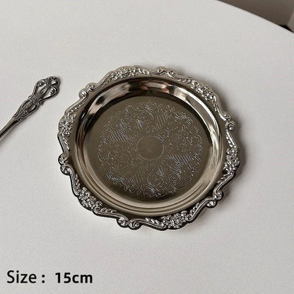 Retro Luxury Silver Plated Plates Cake Dessert Tray High Tea Snack Fruit Dish Jewelry Storage Tabletop Decor Home Hotel Suppl