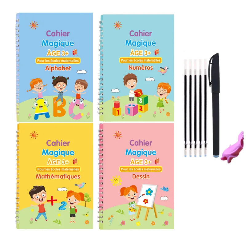 4Pcs Handwriting Workbooks Practice Copybook Magic Reusable Calligraphy Handwriting Tracing Practice Book for Kids Learning -