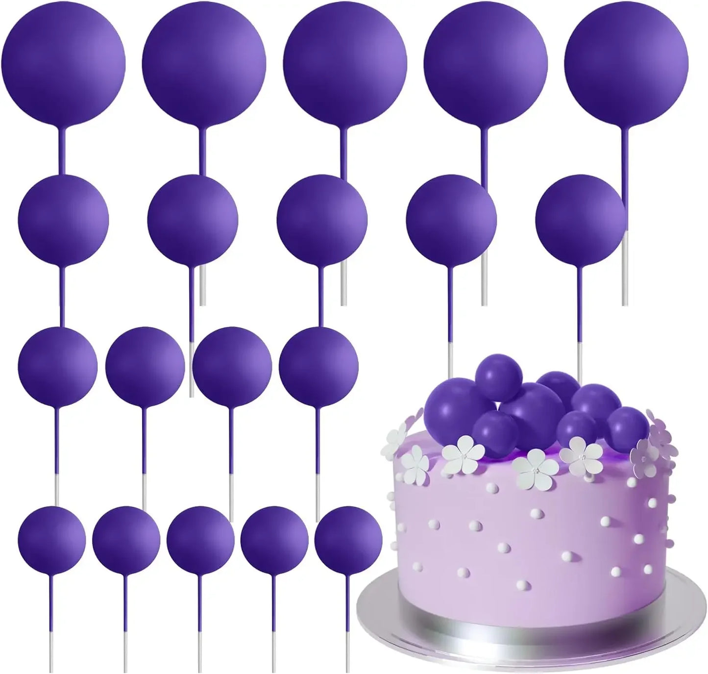 20-Piece Mini Balloon Cake Topper Decorations with Gold Ball Picks - Festive Cake Decor for Celebrations - Dark Purple