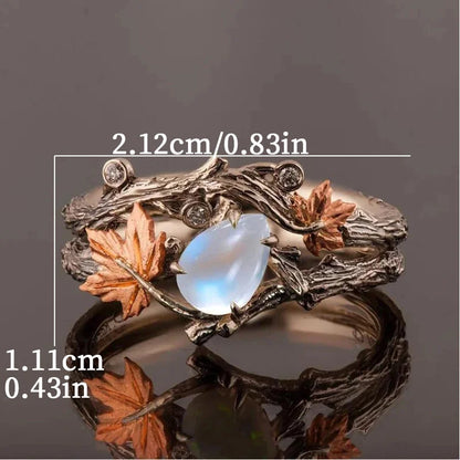 1pcs Vintage Maple Leaf Moonstone Ring Perfect for Daily Wear & Parties