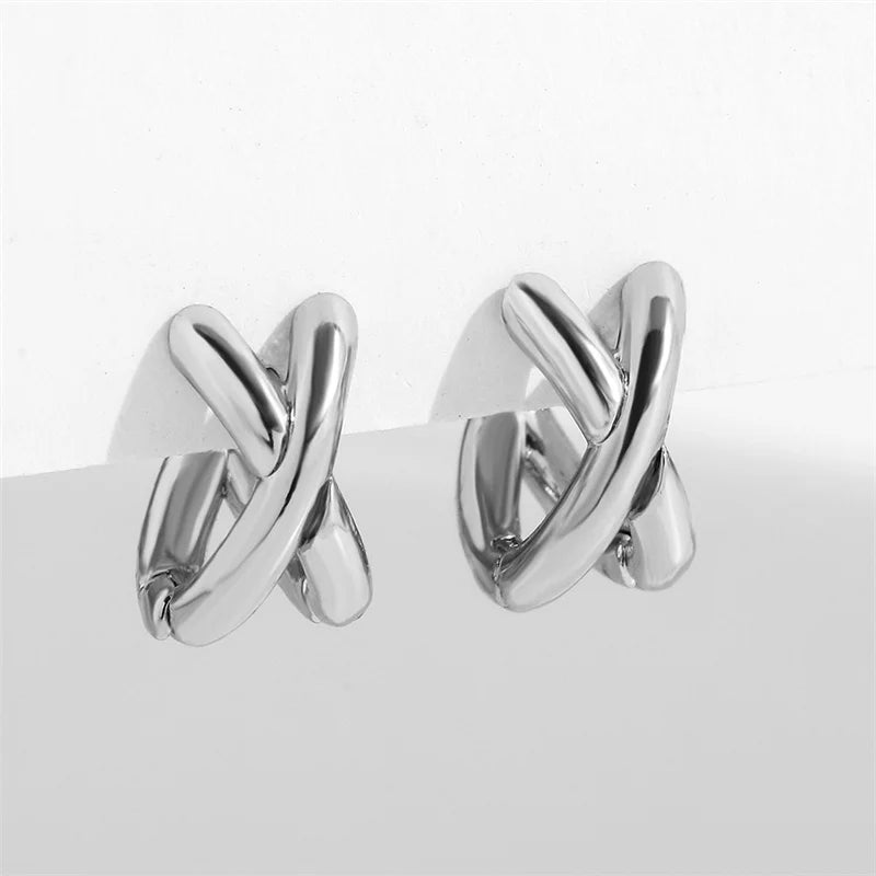 Vintage CC Design Stud Earrings for Women Korean Fashion X Cross Zircon Earring Engagement Jewelry Gifts - e2238yin
