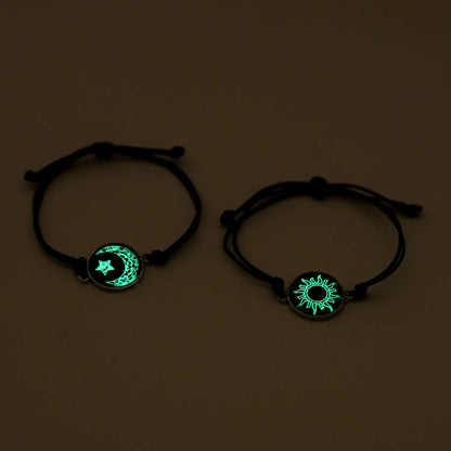 Romantic Luminous Sun Moon Couple Bracelets for Women Men Handmade Braided Rope Matching Bracelet Charms Lover Jewelry Gifts