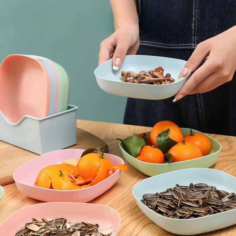 10pcs Set Reusable Fruit & Dessert Plates - Washable, Multifunctional Snack Dishes with Built-In Base for Bones & Candy - Ver