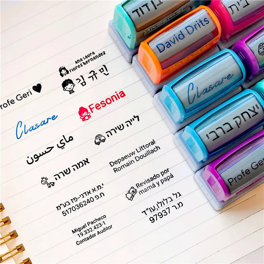 Customized Arabic Hebrew Name Stamp Waterproof Seal Custom Teacher Signature Student Child Cloth Ink Stamp Selfing-inking Sta