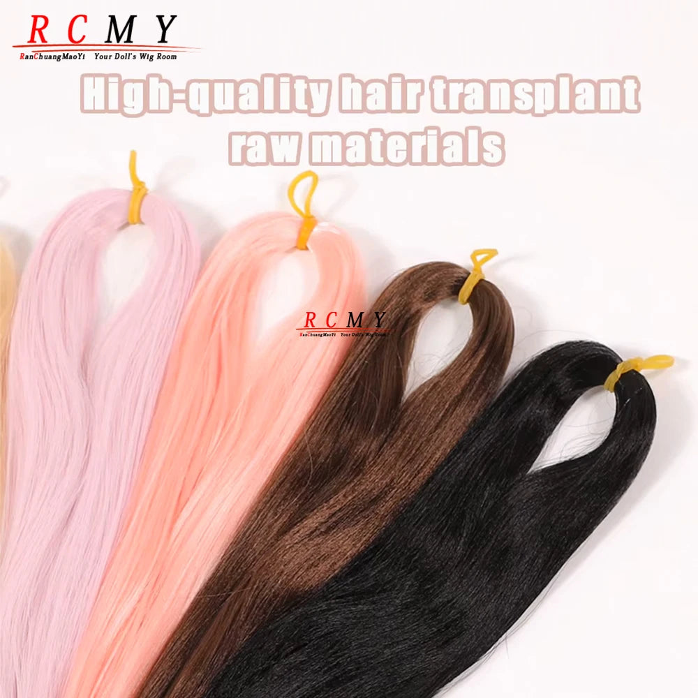 BJD SD Doll 80CM/40 White Black Hair Row Milk Silk Anti-Mohair Wig Handmade Hook Transplant Material for Girls and Boys Hair