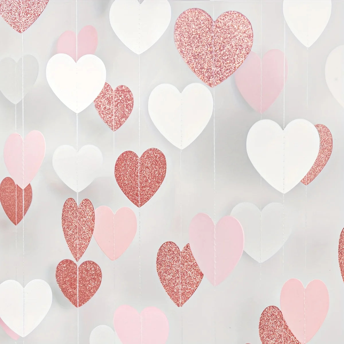 1pc Rose-Golden Pink White Party Decorations - Paper Heart Streamers Garland Galentines Valentines Day Decorations - pink whi