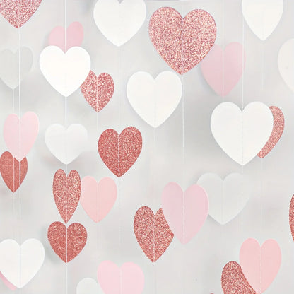 1pc Rose-Golden Pink White Party Decorations - Paper Heart Streamers Garland Galentines Valentines Day Decorations - pink whi