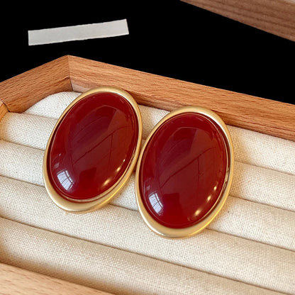 Vintage Red Resin Women's Earrings Stud Earrings Luxury large Geometric Oval earrings Party Wedding Ear Jewelry