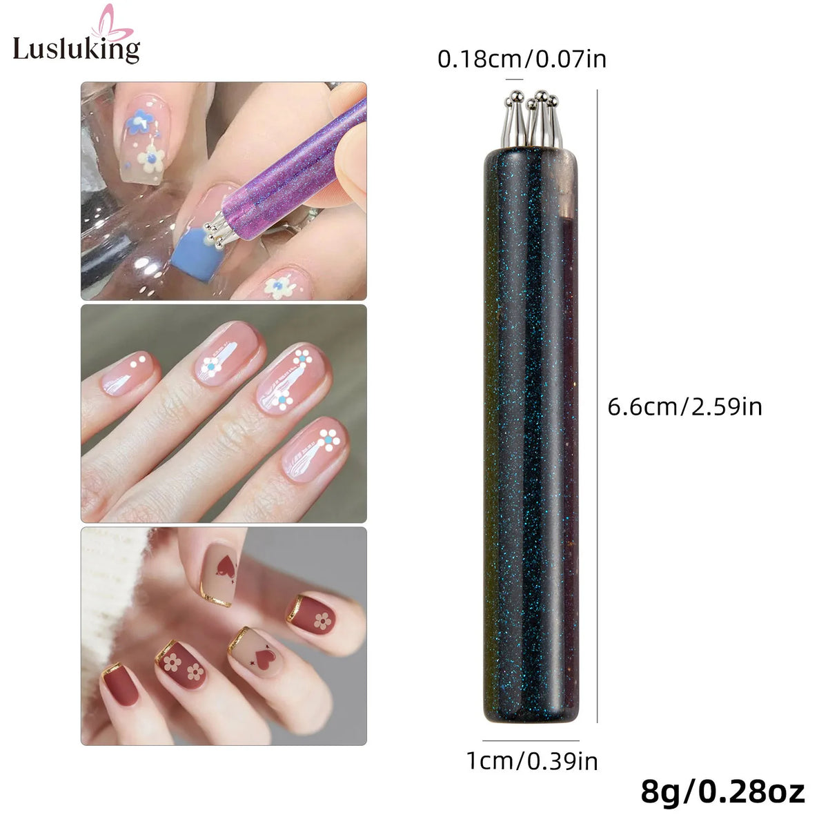 DIY Nail Art 5-Petal Dotting Tool Flower Creator 1.8mm Fine Tip Rhinestone Pickers Glitter Handle Manicure Nail Tools Brushes