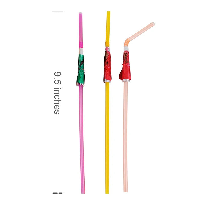 50PCS Hawaiian Party Umbrella Drink Straws Flamingo Juice Cocktail Disposable Straw Tropical Luau Birthday Party Decor Suppli