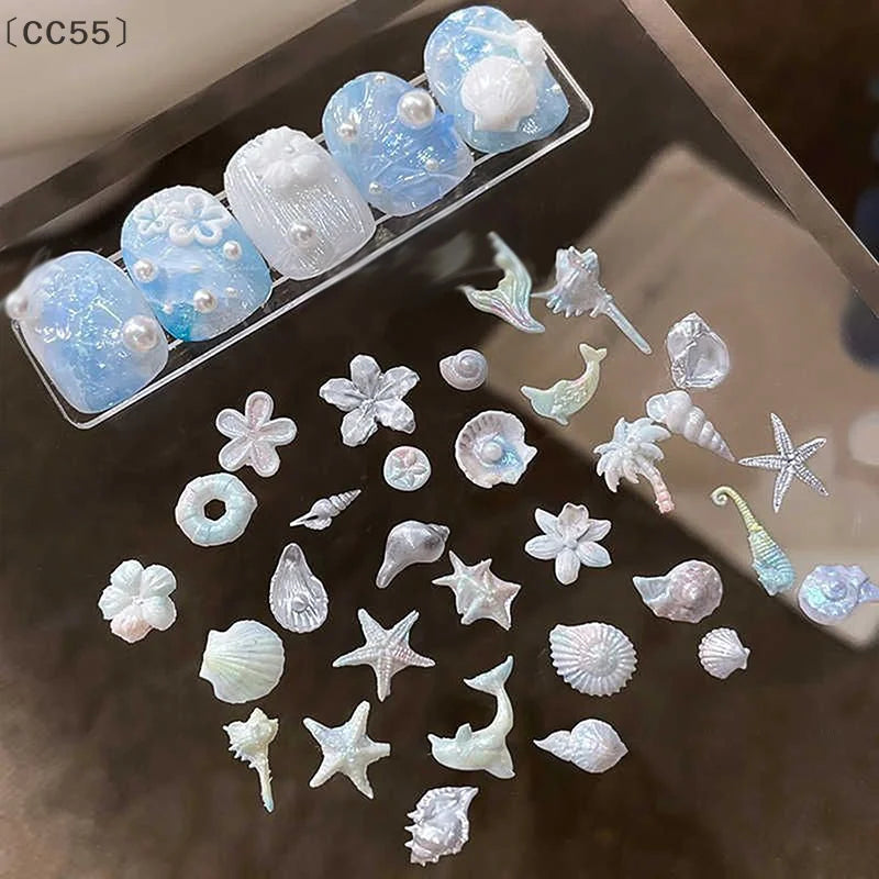〔CC55〕Lily Flower Sea Shell Conch Coral Starfish 3D Acrylic Nail Mold Nail Decorations DIY Silicone Manicure Mold Nail Art Mo
