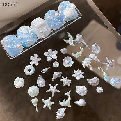 〔CC55〕Lily Flower Sea Shell Conch Coral Starfish 3D Acrylic Nail Mold Nail Decorations DIY Silicone Manicure Mold Nail Art Mo