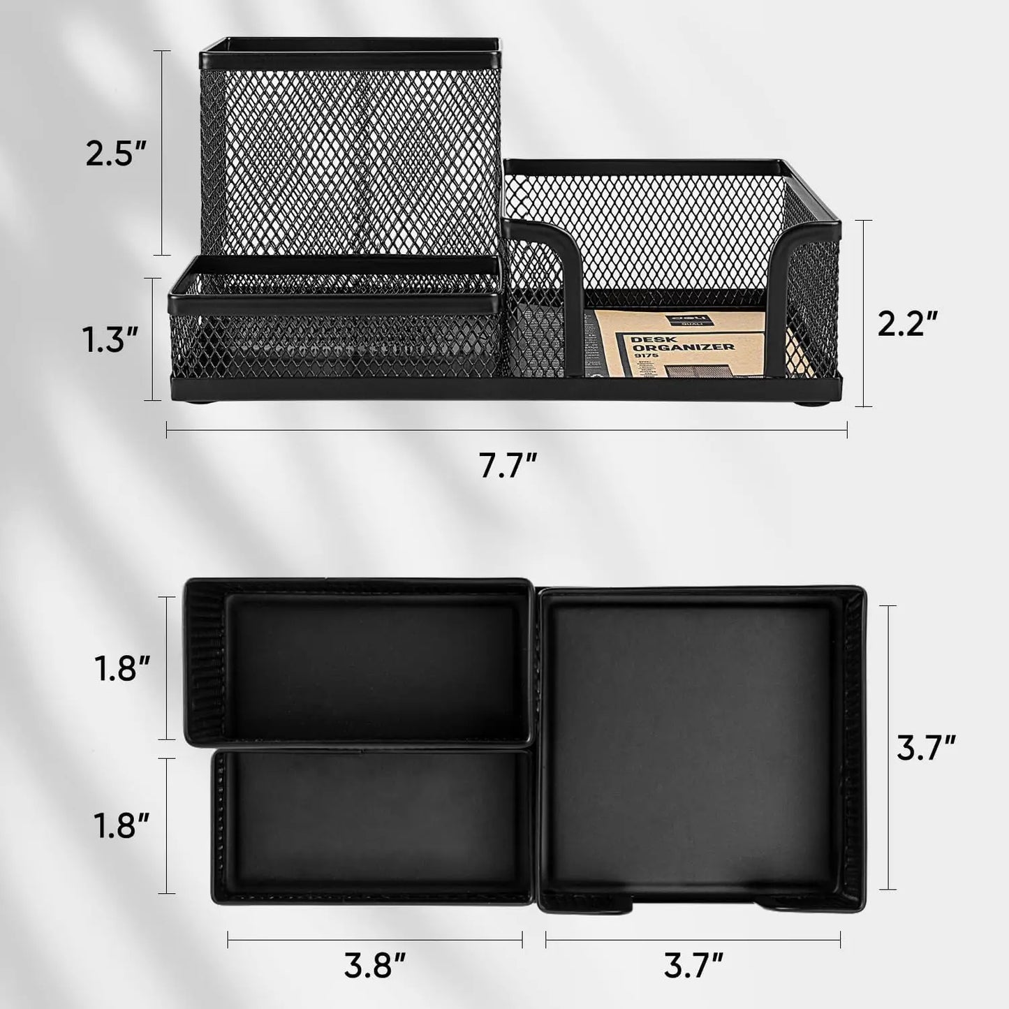 Mesh Desk Organizer Office Supplies Caddy with Pencil Holder and Storage Baskets for Desktop Accessories, 3 Compartments, Bla