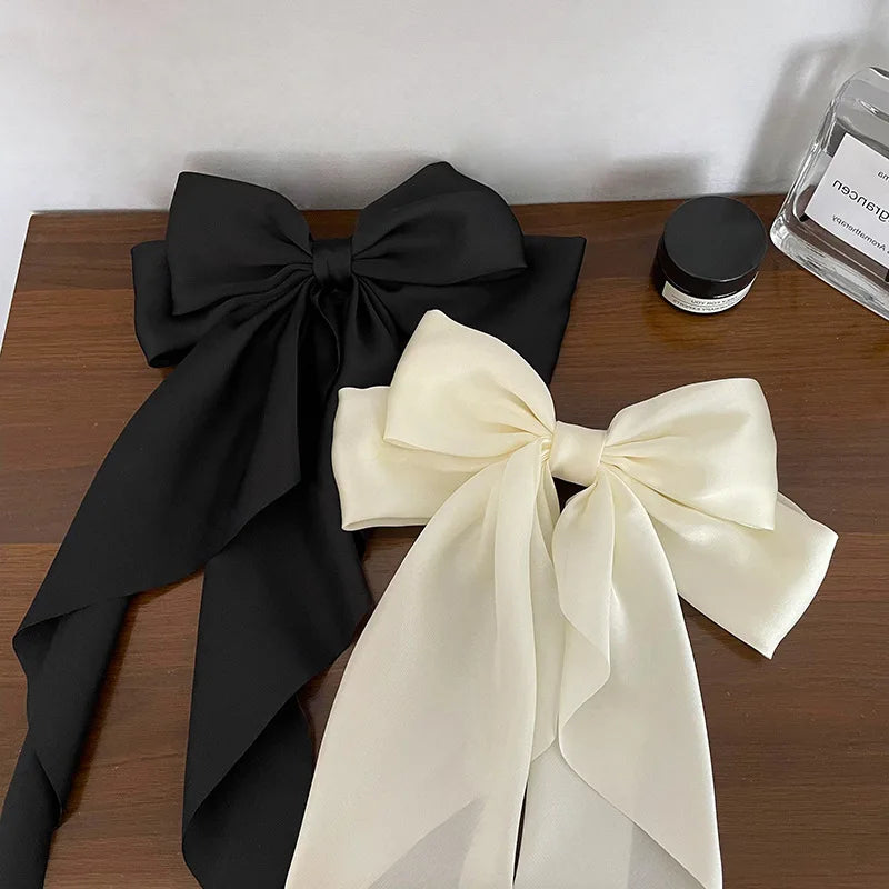 Solid Color Bow Ribbon Hair Clip New Women Large Bowknot Barrettes Women Ponytail Clip Headband Girls Hair Accessories Gift -