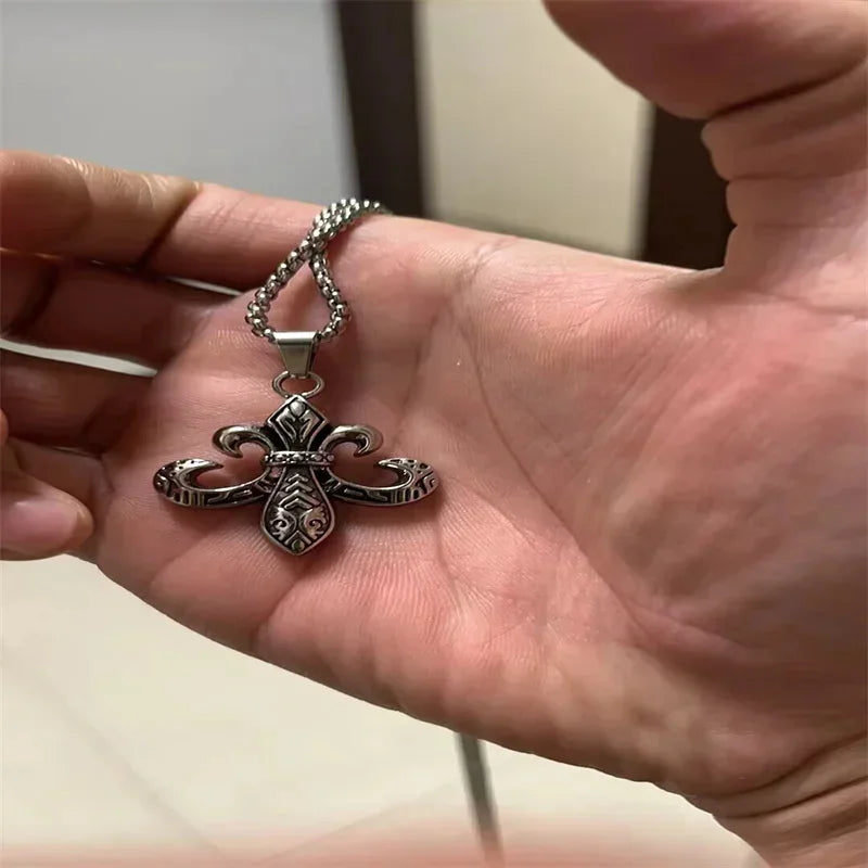 Vintage Cross Pendant Necklace Unisex Versatile Simple Long Sweater Chain Hip Hop Accessory