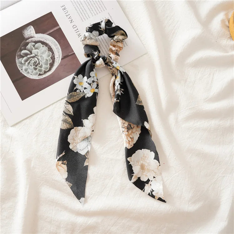 2022 Summer Vintage Print Flower Beach Bandana Hair Scarf Fashion Elastic Rubber Headbands for Women Girl Hair Accessories - 