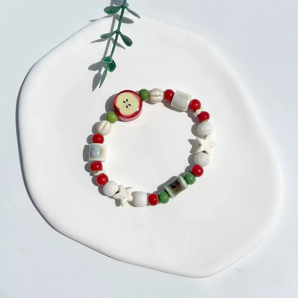 Retro imitation Apple Ceramic Bead Bracelet Cute Color Mixed Star Women Bracelet Fashion Design Jewelry Trend Accessories