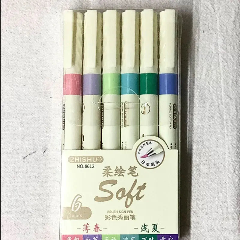 12/6 Color Vintage Watercolor Lettering Art Marker Drawing Pen Set Multicolor Soft Brush Tip Calligraphy Painting Art Supplie