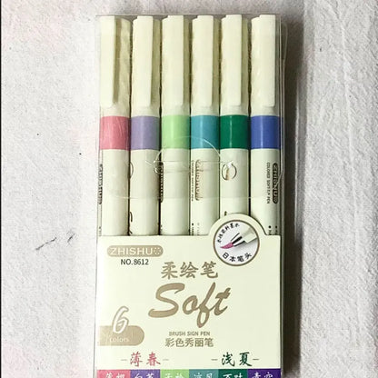 12/6 Color Vintage Watercolor Lettering Art Marker Drawing Pen Set Multicolor Soft Brush Tip Calligraphy Painting Art Supplie