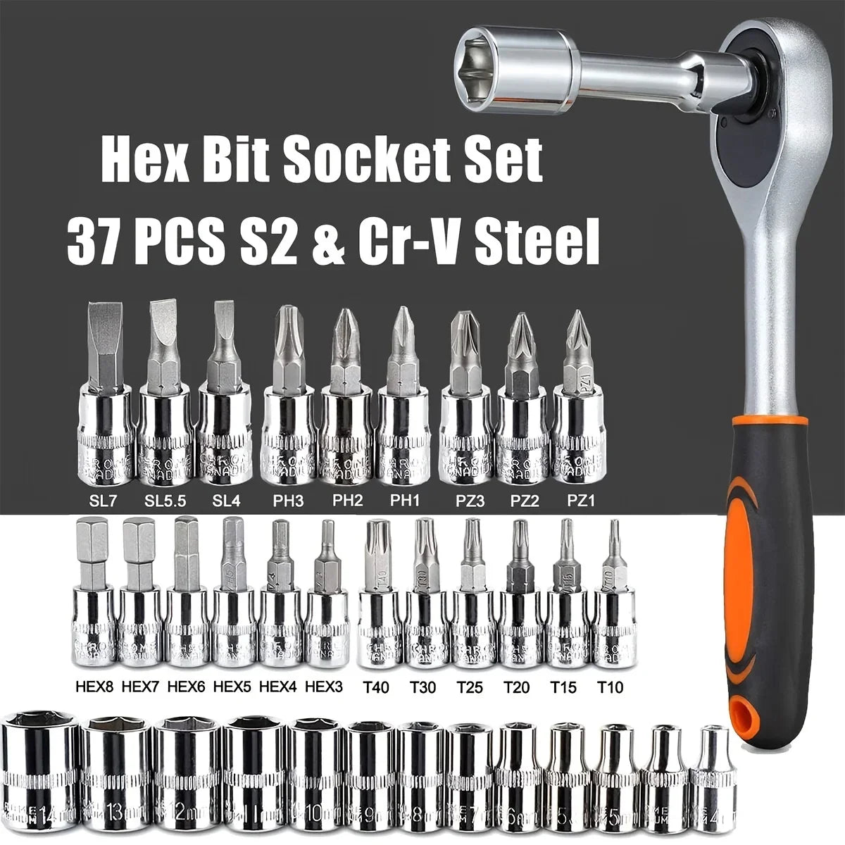 46pc Drive Socket Set 1/4 inch Ratchet Wrench Set Mechanic Tool Kits for Auto Repair Hous with Sockets Metric Hex Bit Socket 