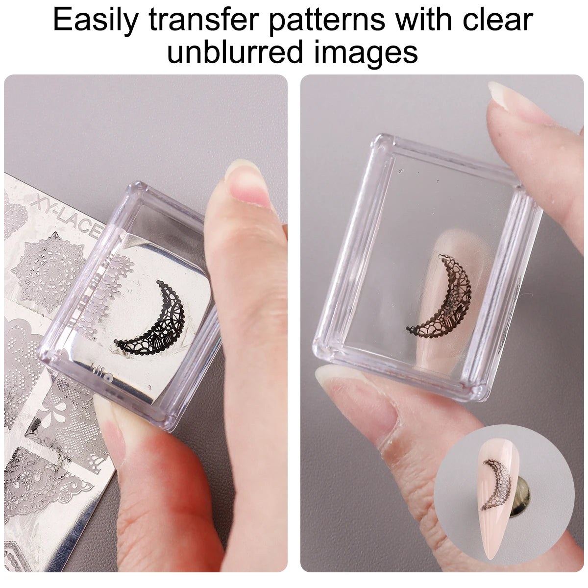 Square Clear Silicone Nail Stamp Set, Alcohol-Cleanable, Suitable for Large Plates, Includes Scraper and Replacement Stamp He